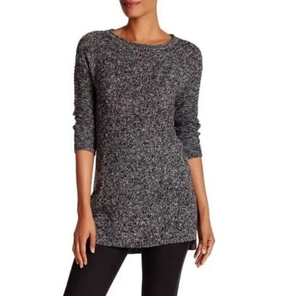 Vince Camuto Women's Marled Thick Knit Sweater Black & White, Pockets Petite - Picture 1 of 8